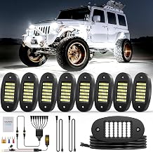 Hovano 8 Pods White Rock Light Kit with Wired Switch - 6500K Pure White LED Underglow IP68 Waterproof Super Bright 36 LED Trailer Off-Road SUV UTV ATV RZR Car