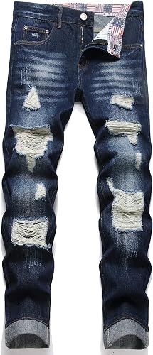 RXXKKK Men's Regular Fit Ripped Jean (32, 758 Blue)