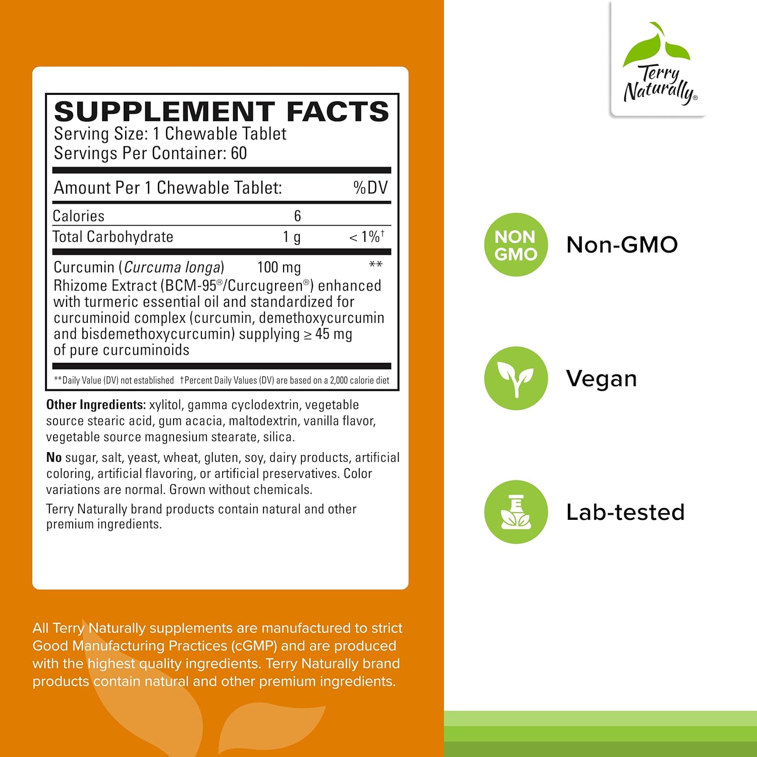 Terry Naturally CuraMed 100 mg Curcumin Complex - Enhanced Absorption Curcumin Supplement with Turmeric - Brain & Liver Health Support Supplement - Vegan Dietary Supplement - 60 Chewable Tablets - Image 2