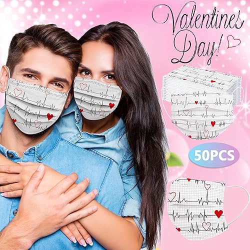 Miniatura 2 de 50 mascarillas desechables de San Valentín para adultos mujeres con estampado de corazón para adultos vacaciones desechables con forma de corazón