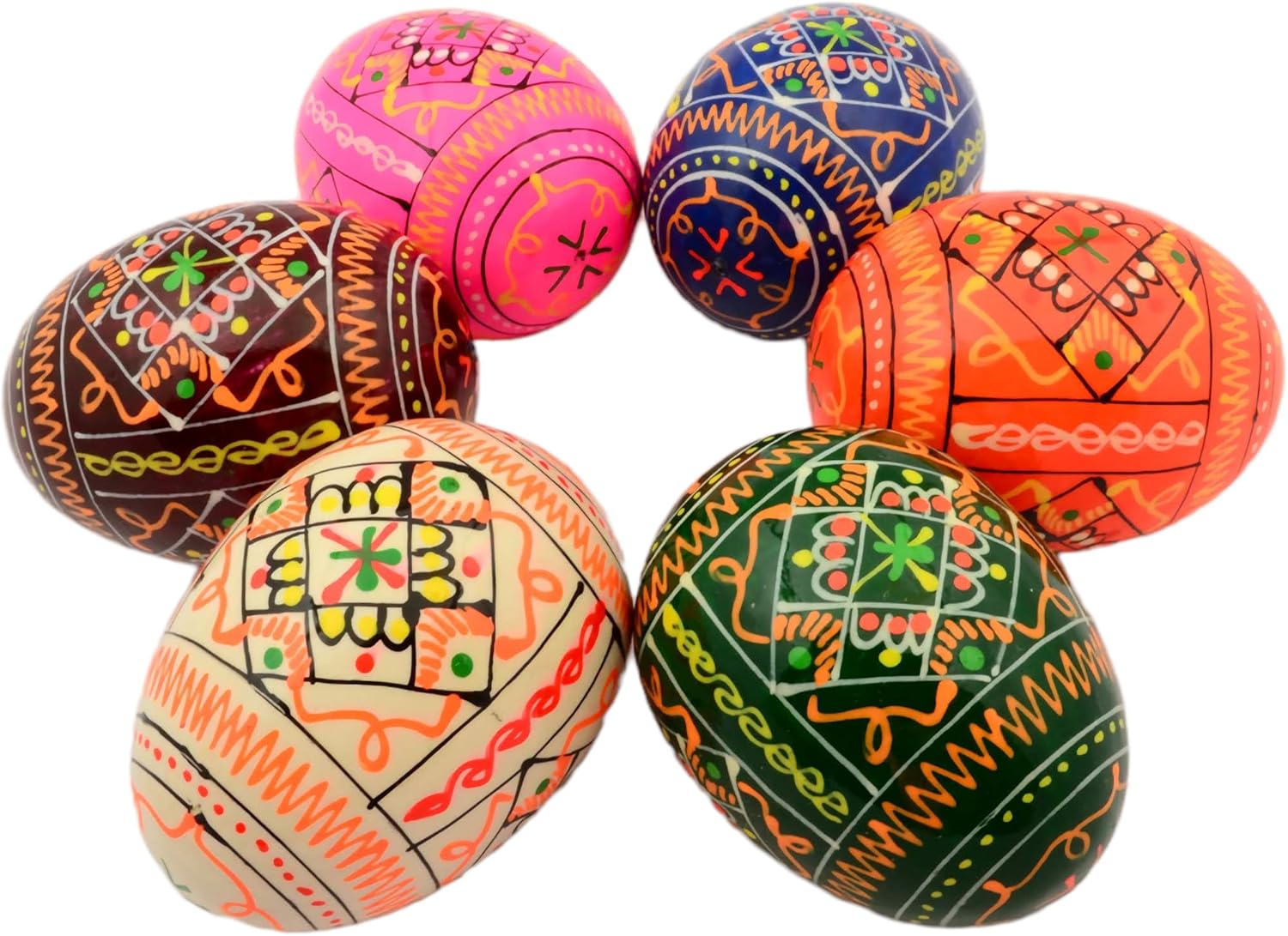 Easter Painted Eggs Wooden Ukrainian Pysanky Pysanka. Polish Pisanki. Czech Kraslice. Set of 6