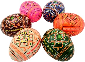 Easter Painted Wooden Eggs, Ukrainian Pysanky, Set of 6 | Pysanka, Polish Pisanki, Czech Kraslice style; hand-painted wood; Easter decor, gift, home accent; set of 6 eggs