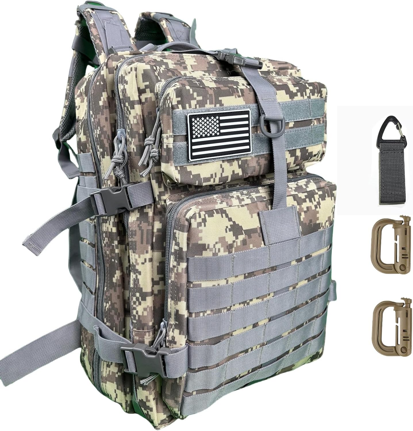 50L Large Military Tactical Backpack Molle Army Assault Pack for Travel Camping Hiking Fishing Backpack for men (khaki)