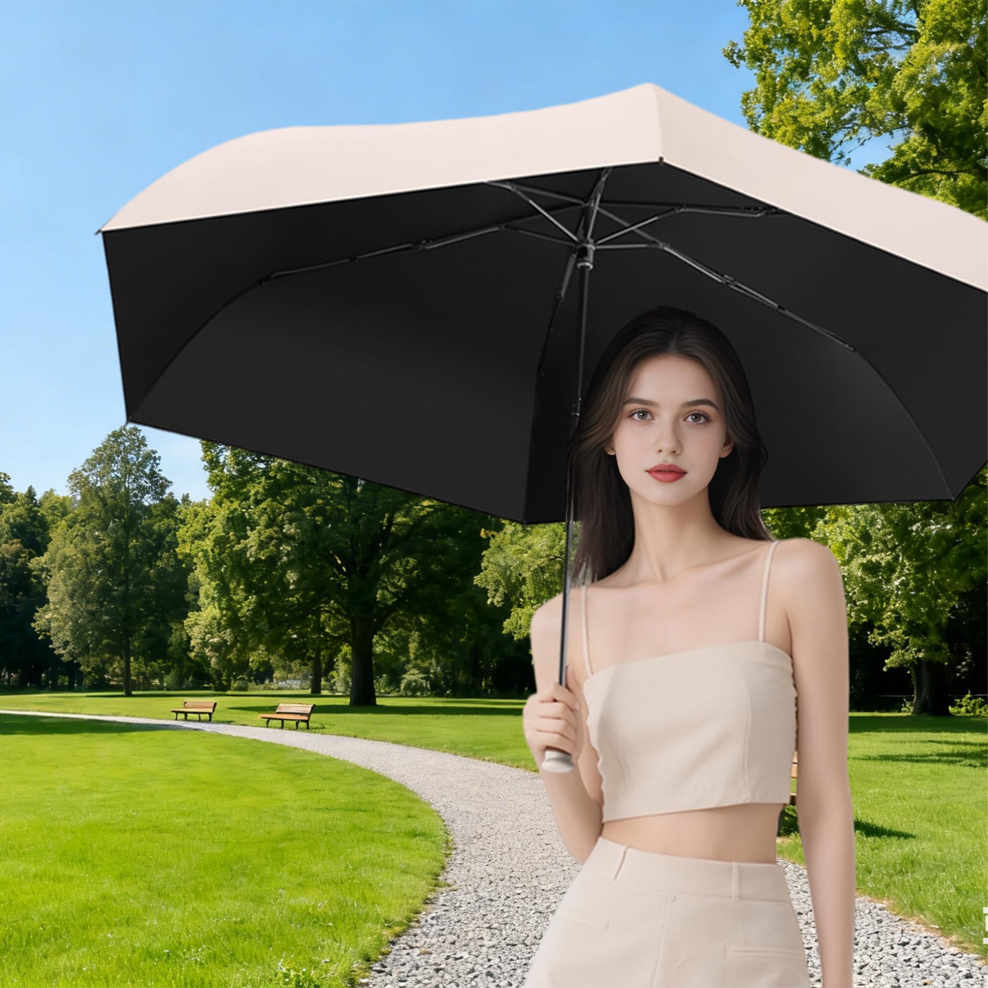 Ultra-Léger/Fin Parapluie Pliable Extra-Large Compact de Voyage, Anti-UV UPF50+, Soleil/Pluie,Portable, Canopée de 110cm, Ceinture de 3cm Large, 6 Baleines, Hommes/Femmes/Enfants, Sac à dos/Véhicule