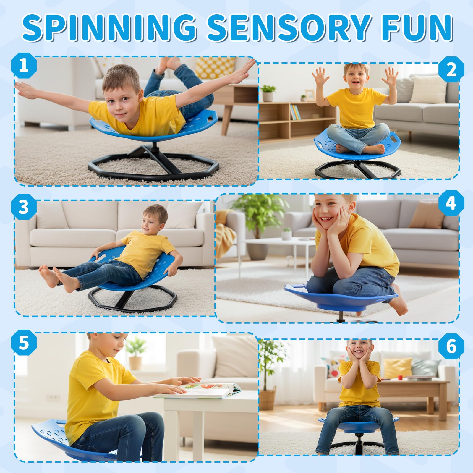Pandapop Sedia Girevole Bambini Sensoriale con Maniglie Rinforzate e Seduta Aggiornata, Sedia per Bambini con Autismo a 360° con Base Antiscivolo, Gioco Sensoriale Autismo, Strumento Aiuto ADHD