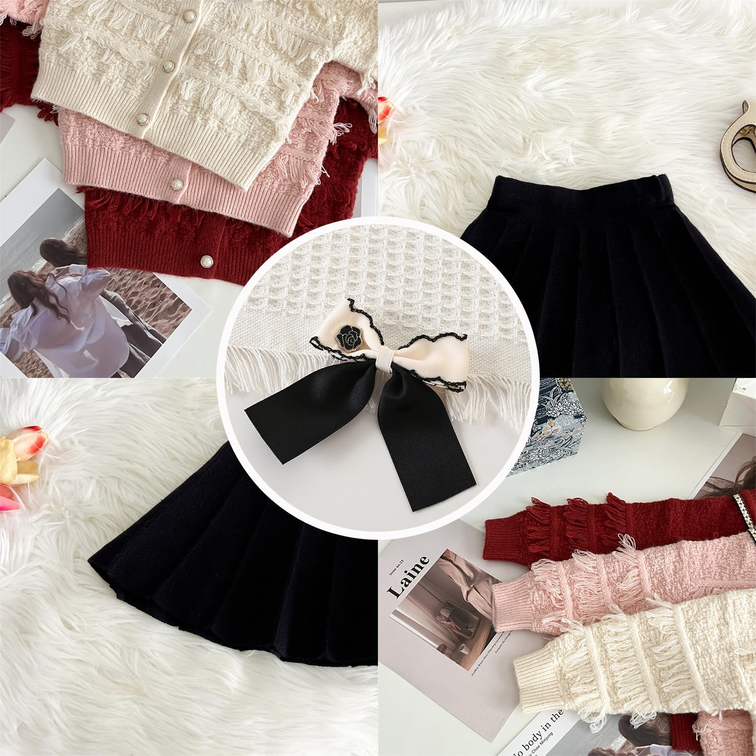 Toddler Girls Sweater Skirt Set Bow-knot Cardigan Sweater with Black Skirt Size 2-7 Years - Image 6