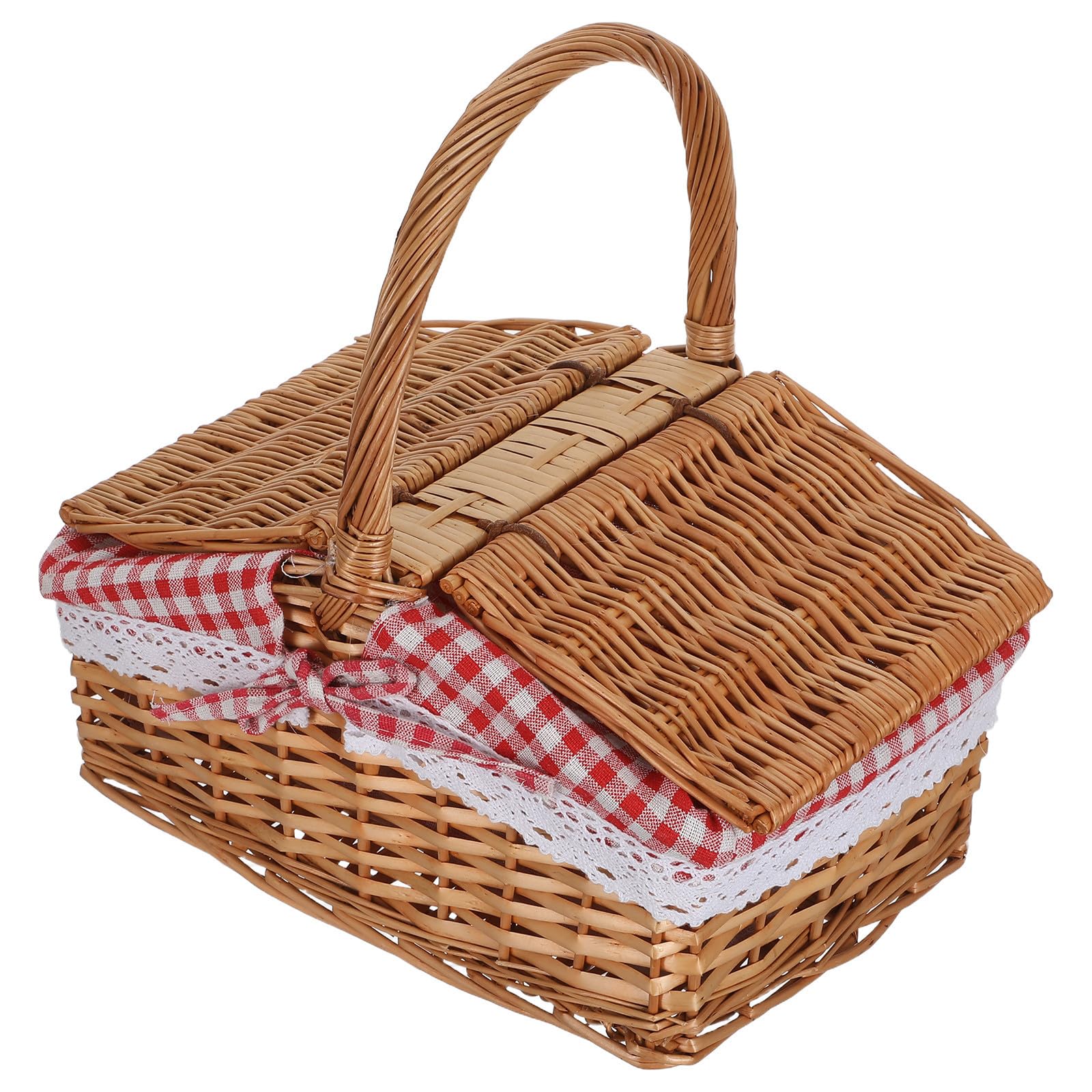 Cesta de Picnic de Mimbre con Asa y Forro Extraíble, 29x20x12 Cm