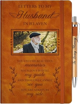 Vetbuosa Memorial Gifts For Loss Of Husband, Grief Journal With Photo Insert, Loss of Husband Sympathy Gift, Bereavement,Condolences,Remembrance Gift - 200 Pages Notebook A5 With Pen