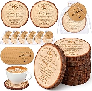 25 Sets Wedding Favor Gift for Guest Natural Pine Wood Coaster, Thank You