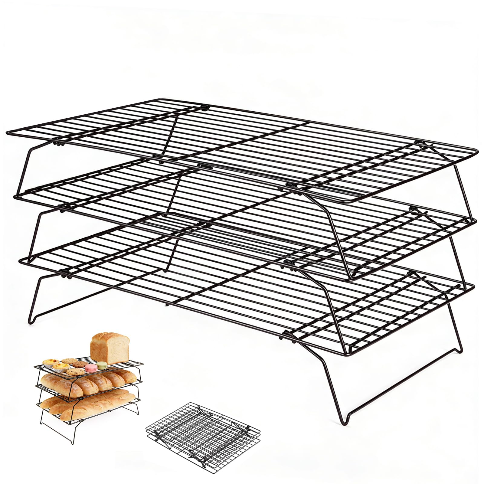Grille de Refroidissement Pâtisserie Acier Carbone Antiadhésive 40x25 cm Pliable Empilable 3 Niveaux