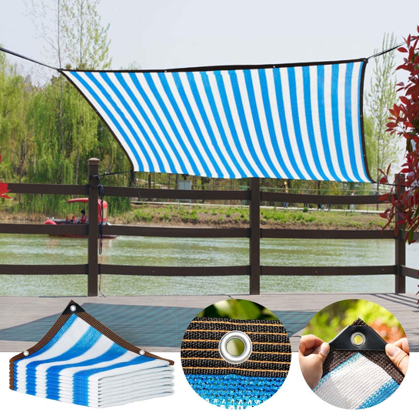 Blue and White Striped Shade Netting,Sunblock Shade Cloth Net With Grommets,90% Shade Mesh,Shade Sail,Greenhouse Garden Pergola Plant Shading Net,Breathable/Uv Resistant,BlueWhite-3x4m(9.8*13.1ft)