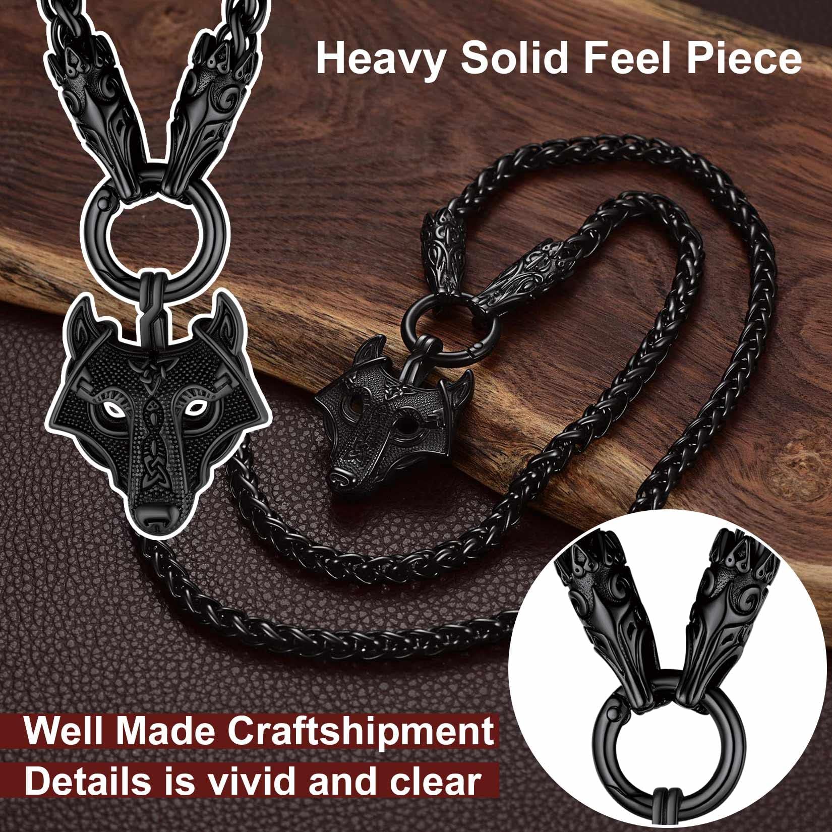 ChainsProMax Collana da uomo massiccia in stile vichingo Mjolnir/Fenrir lupo/celtico/rune, con catena da 71,1 cm, gioiello vichingo norreno, placcato oro/nero, in confezione regalo