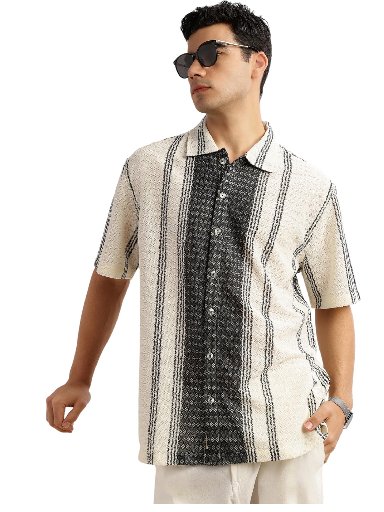 thomas scott Mens Half Sleeves Cotton Blend Crochet Textured Shirt-picture-17