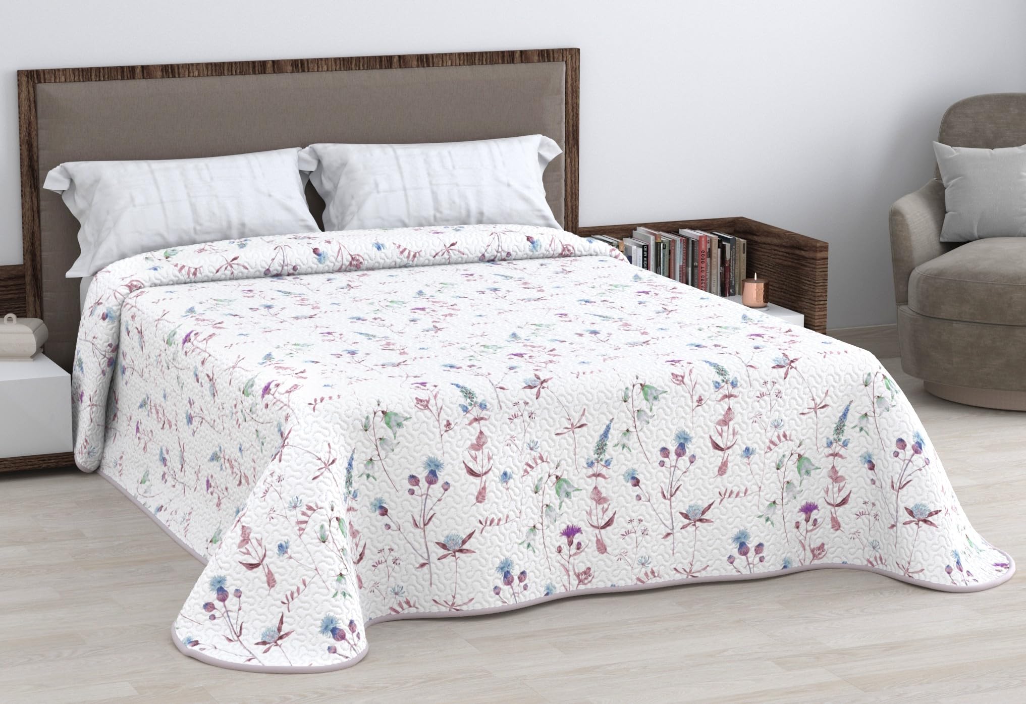 HM'S HOME'SECRET Colcha Bouti Estampada de 100% Microfibra Suave - Variedad de Diseños y Tamaños (Liso Gris, Cama 150cm) — view 9