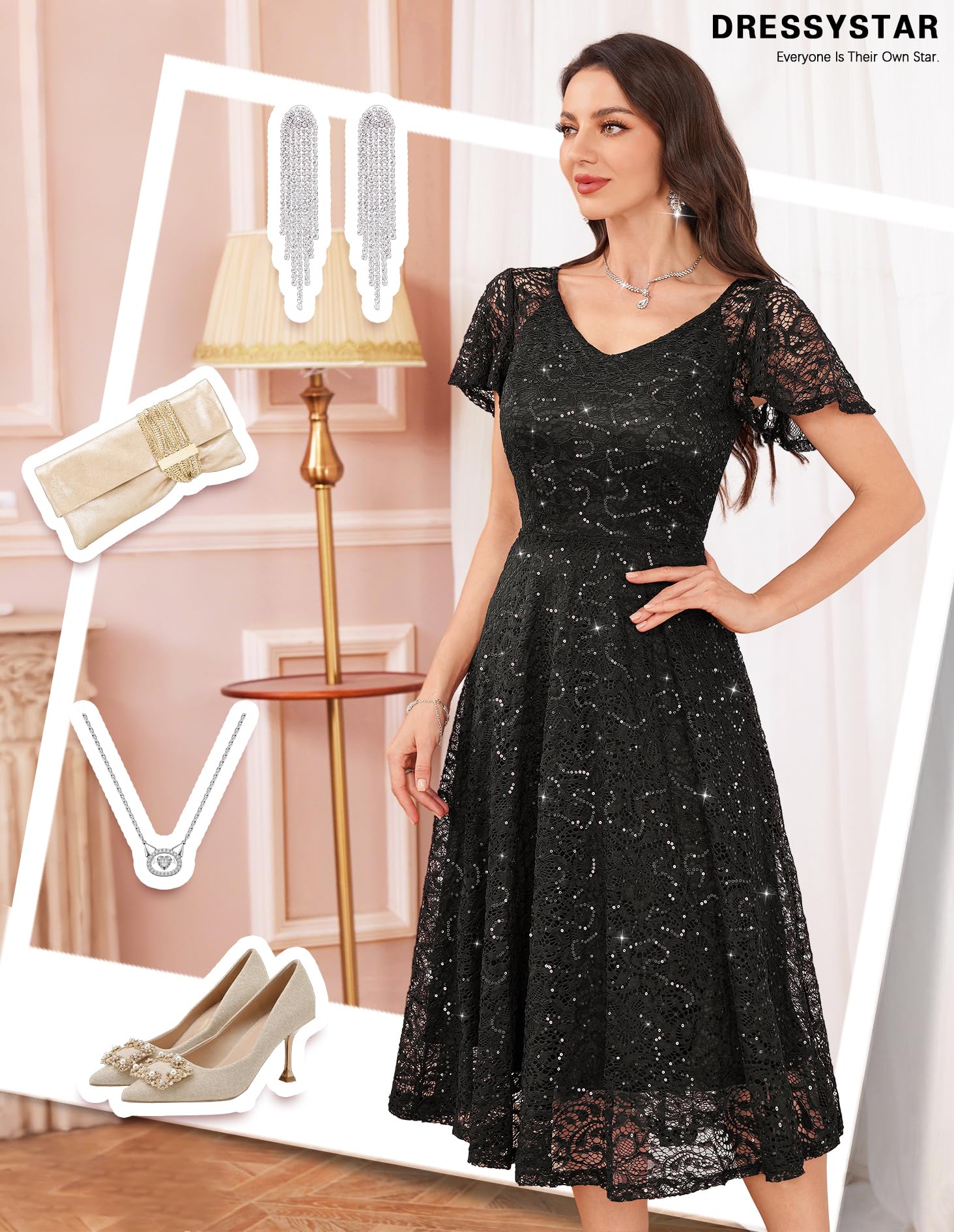 Abito da sera elegante con paillettes per matrimonio, abito da cocktail, estivo, da donna, per feste, cresima