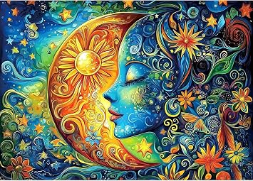 Woman Diamond Art Kits for Adults,Sun Moon Diamond Art Diamond Painting Kit,5D Diamond Painting DIY Full Drill Diamond Dots Diamond Painting with Tools,Gem Craft for Home Wall Decor 11.8x15.7in