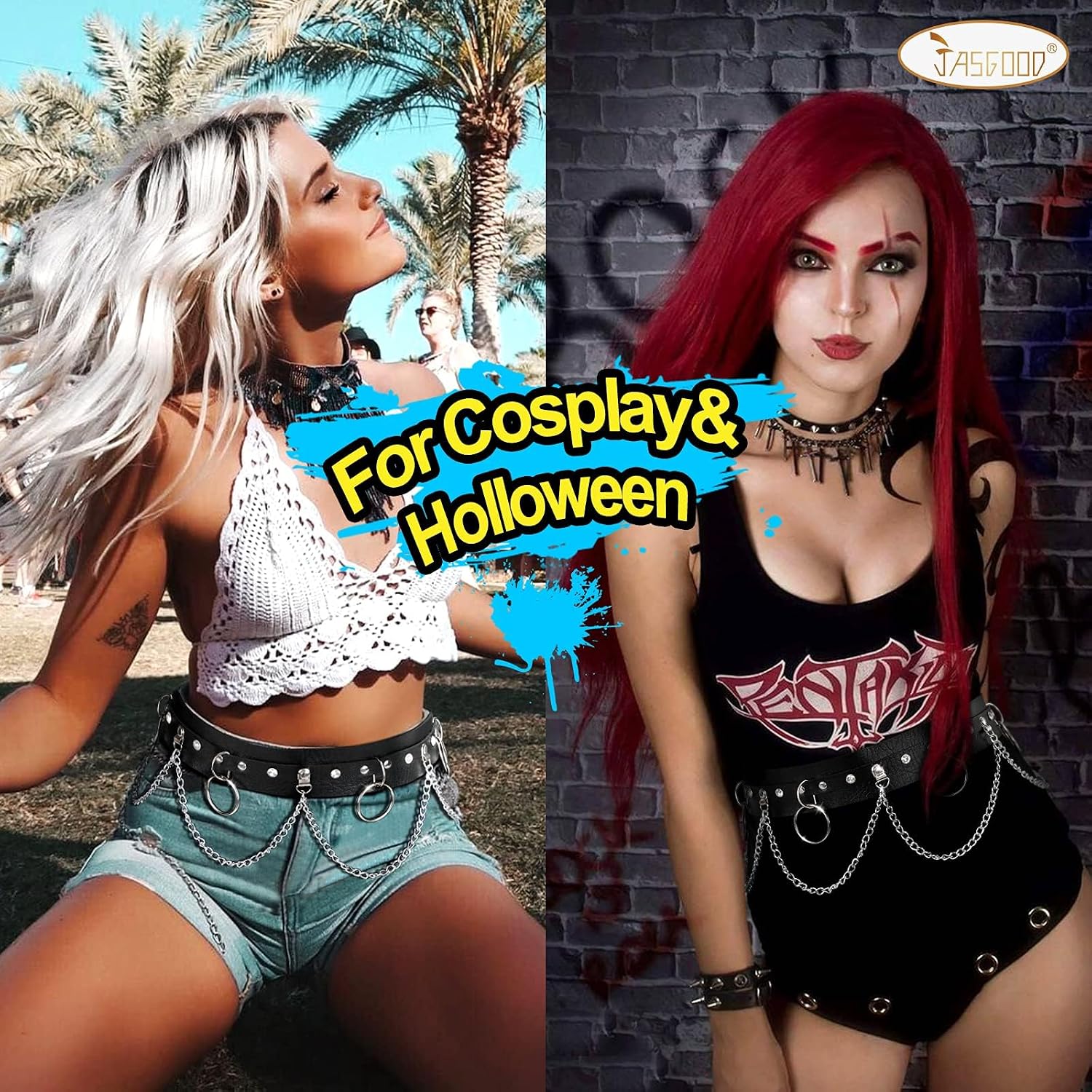 JASGOOD Punk Black Waist Chain Belt Women Leather Rave Body Goth Accessories Jewelry for Girls image 5
