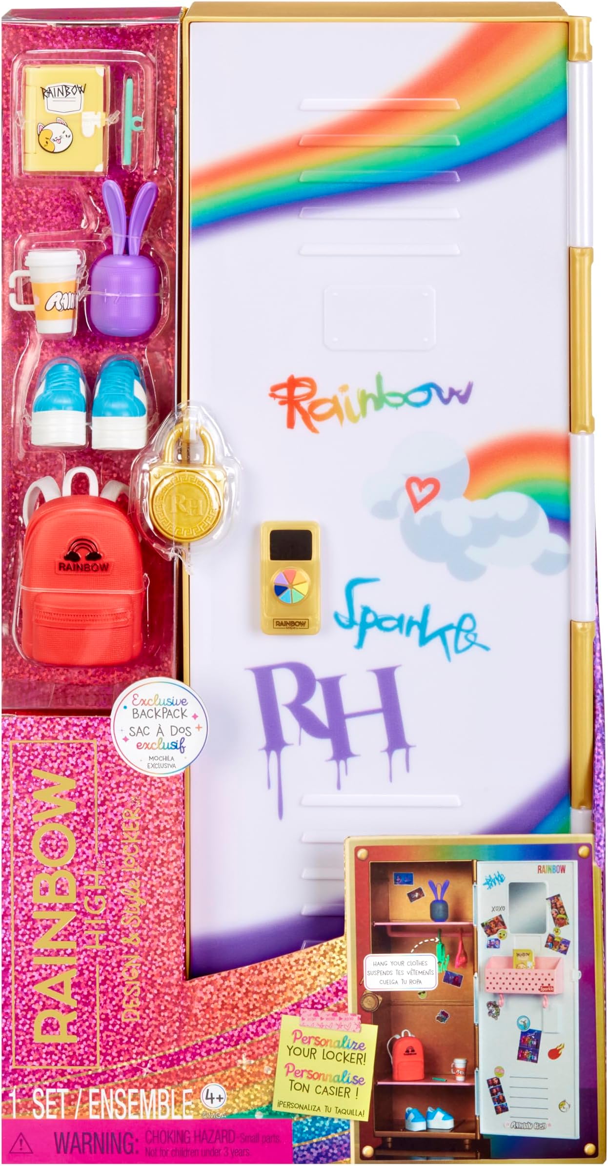 Rainbow High Design & Style Locker Playset with Shelves, Hangers, Accessories and Stickers, Toy Gift for Kids Ages 4-12+