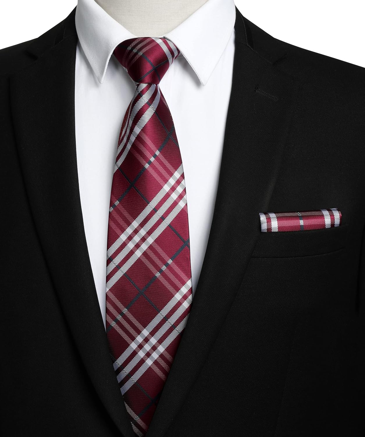 HISDERN Mens Ties Plaid Tie and Pocket Square Set Classic Woven Formal Checkered Neckties & Handkerchief Wedding Party - Image 2