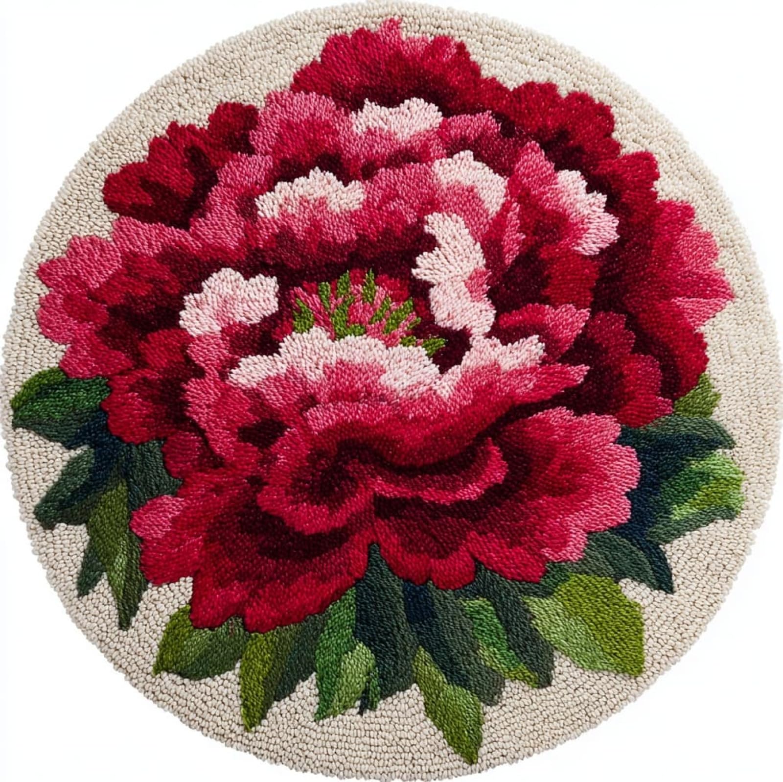 WallustrioaW DIY Latch Hook Rug Kits,Beautiful Peony,Pre-Printed Canvas DIY Rug Making Kit,Cross Stitch Carpet Crochet Crafts - Home Decor Project,50x50cm