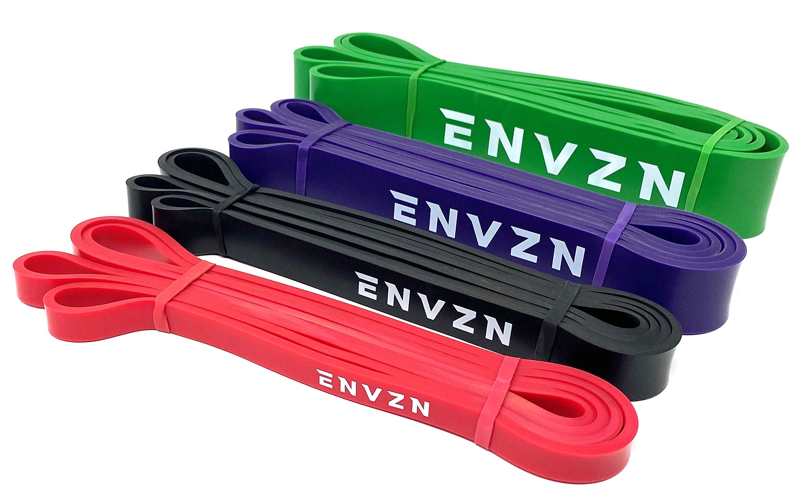 ENVZN Pull Up Bands - Pullup Resistance Assist Assistance Long Large Band Loops for Fitness, Gym, Workout, Crossfit, Therapy, Mobility, Powerlifting, Exercise, and Stretch Stretching (Set of 4)