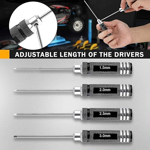 Miniatura 5 de Hobby-Ace Juego de destornilladores hexagonales RC – 4 piezas de destornilladores hexagonales Allen de 0.059 in, 0.079 in, 0.098 in, 0.118 in,