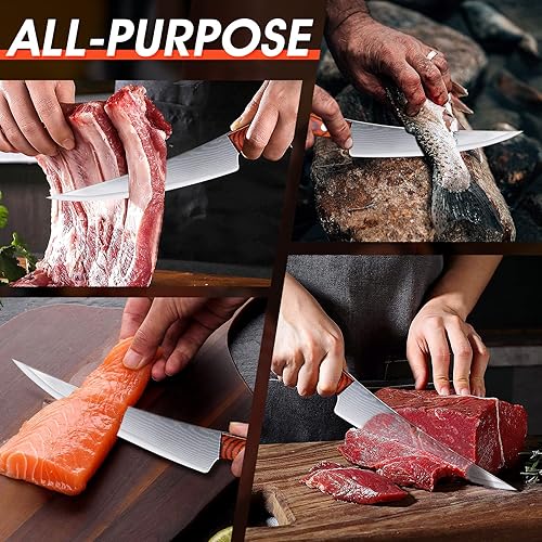 Miniatura 3 de TOMBRO Cuchillo deshuesador para cortar carne, cuchillo de cocina de damasco de 5.5 pulgadas, cuchillo de deshuesado versátil con caja de regalo,
