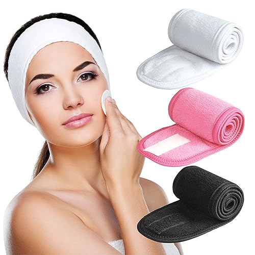 Miniatura 7 de Denfany Diadema de spa, paquete de 3 unidades, ultra suave, ajustable, diadema de tela de rizo, elástica para lavado de cara, ducha, máscara facial,