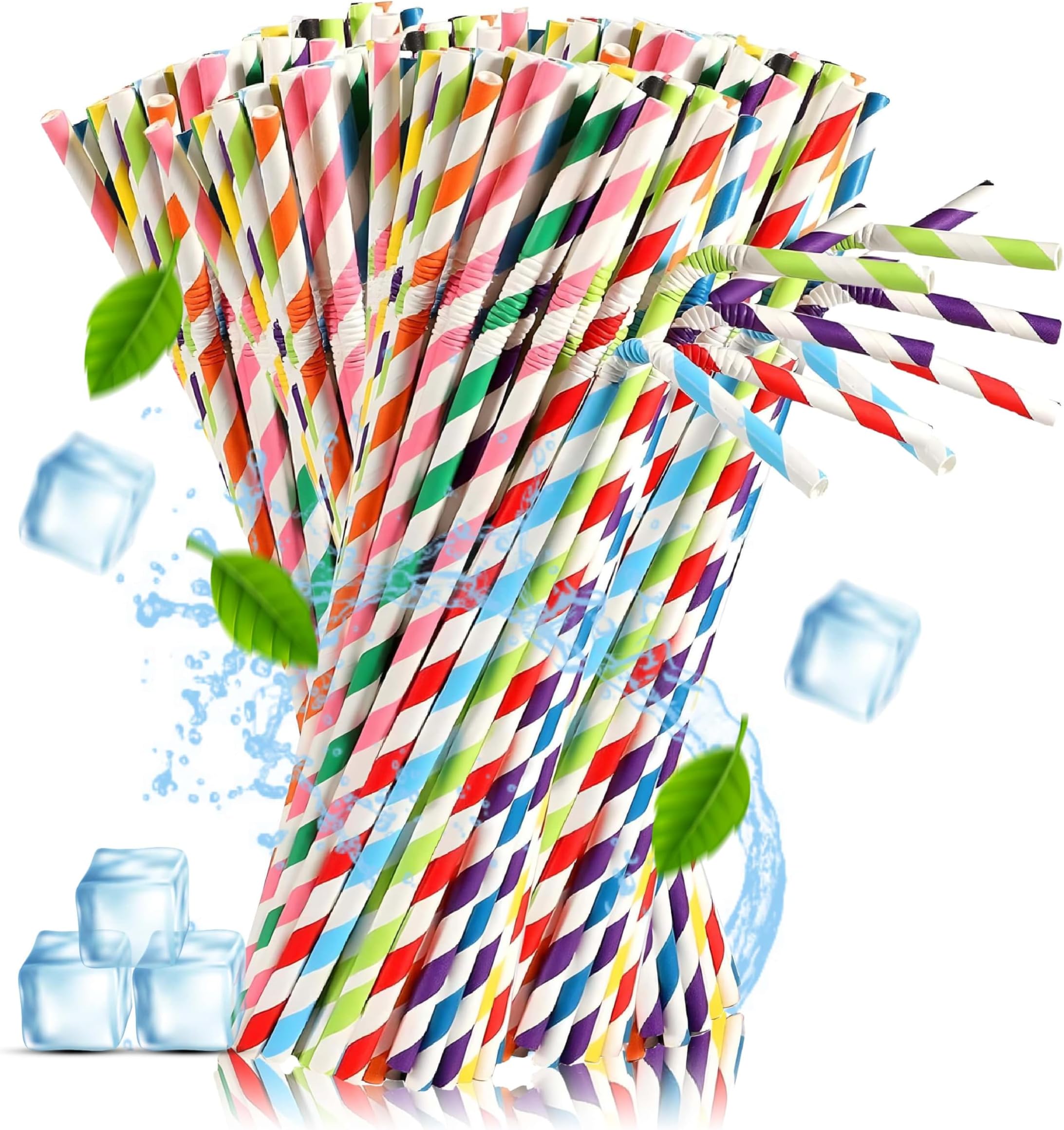 100 Pcs Bendy Straws Multicolor Stripped Paper Straws - Drinking Straws for Wedding Party Restaurant Juice Coffee Cold Drinks and DIY Decoration Straw - Alternative to Plastic Straw Disposable