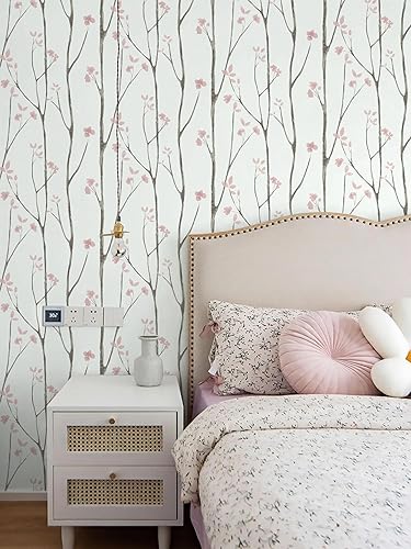 Miniatura 9 de Timeet Papel tapiz floral para despegar y pegar, estilo bohemio, 16.14 x 393.7 pulgadas, papel tapiz de flores, papel de contacto de árbol,