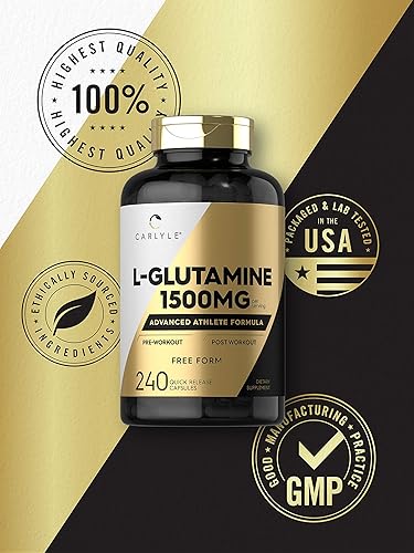 Miniatura 5 de Carlyle L Glutamine Capsules | 1500mg | 240 Count | Advanced Athlete Formula | Pre and Post Workout | Non-GMO, Gluten Free Supplement