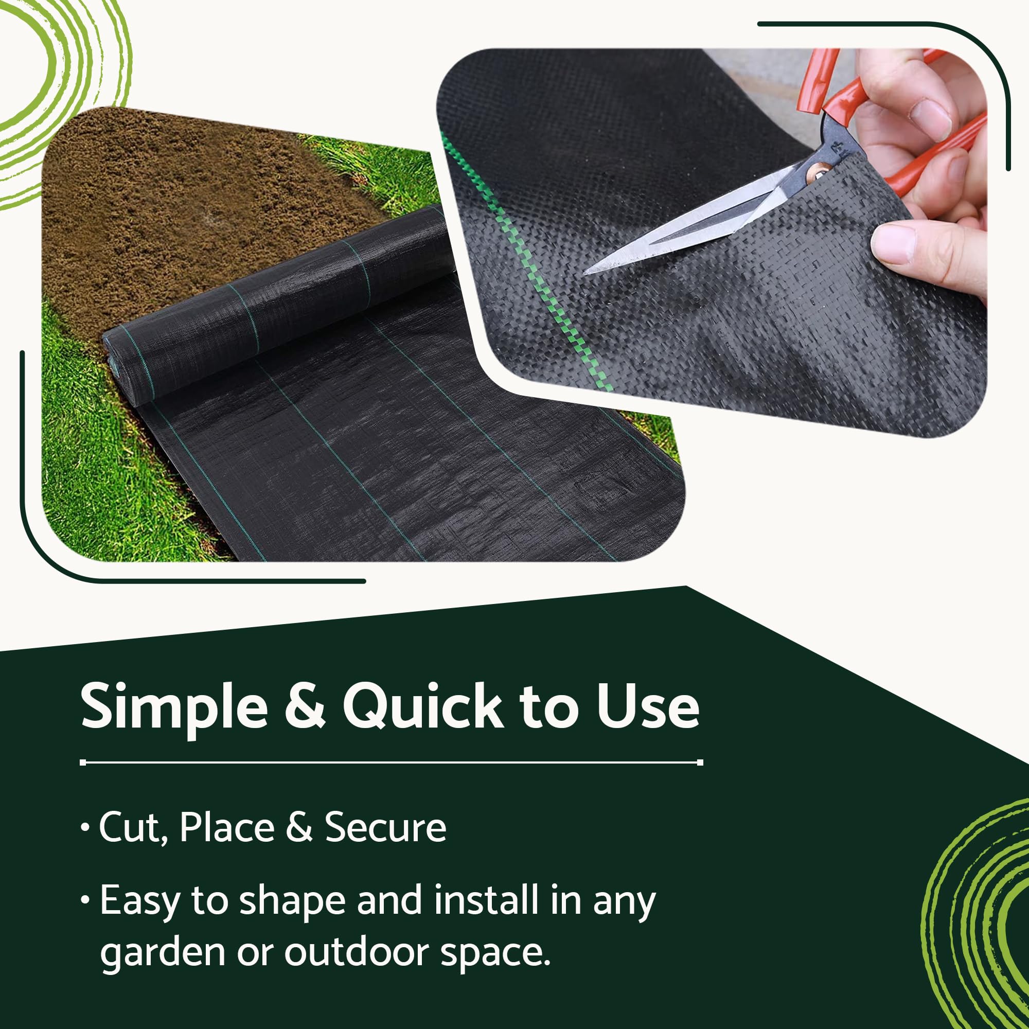 GARDENIX Włóknina przeciw chwastom z 50 kotwicami, 48 m² (3,2 m x 15 m) – przepuszczająca wodę 110 g/m² – czarna tkanina odporna na działanie promieni UV, folia chroniąca przed chwastami, tkanina