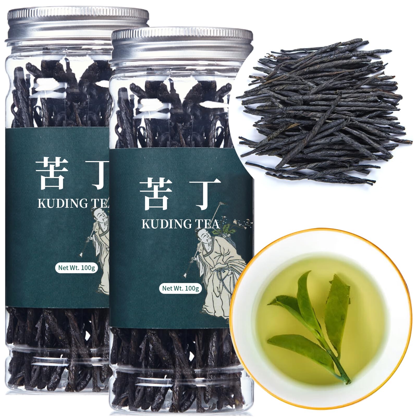 Wanhua Hall Needle Kuding Tea Bitter Ku Ding Green Tea Loose Leaf Kuding Cha Chinese Herbal Tea 7.05oz /200g 大叶苦丁茶 苦丁