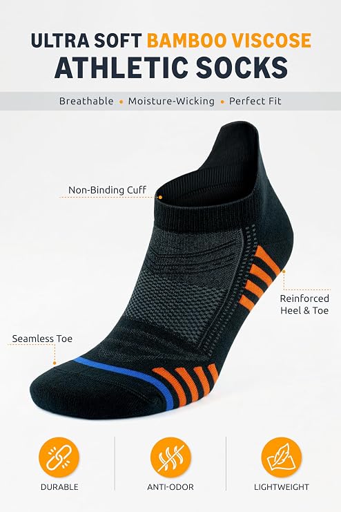 GoWith 3-Piece-6-Piece Bamboo Colorful Sports Pattern Reinforced Wash Box Seamless Running Walking Sports Performance Short Fit Booties Men's Socks