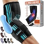 DR. BRACE Elite Elbow Brace Support, Breathable Elbow Compression Sleeve with Gel Pad for Golfer\'s, Tennis Elbow & Tendonitis Treatment & Pain Relief 2024 (Black-Blue, Large)