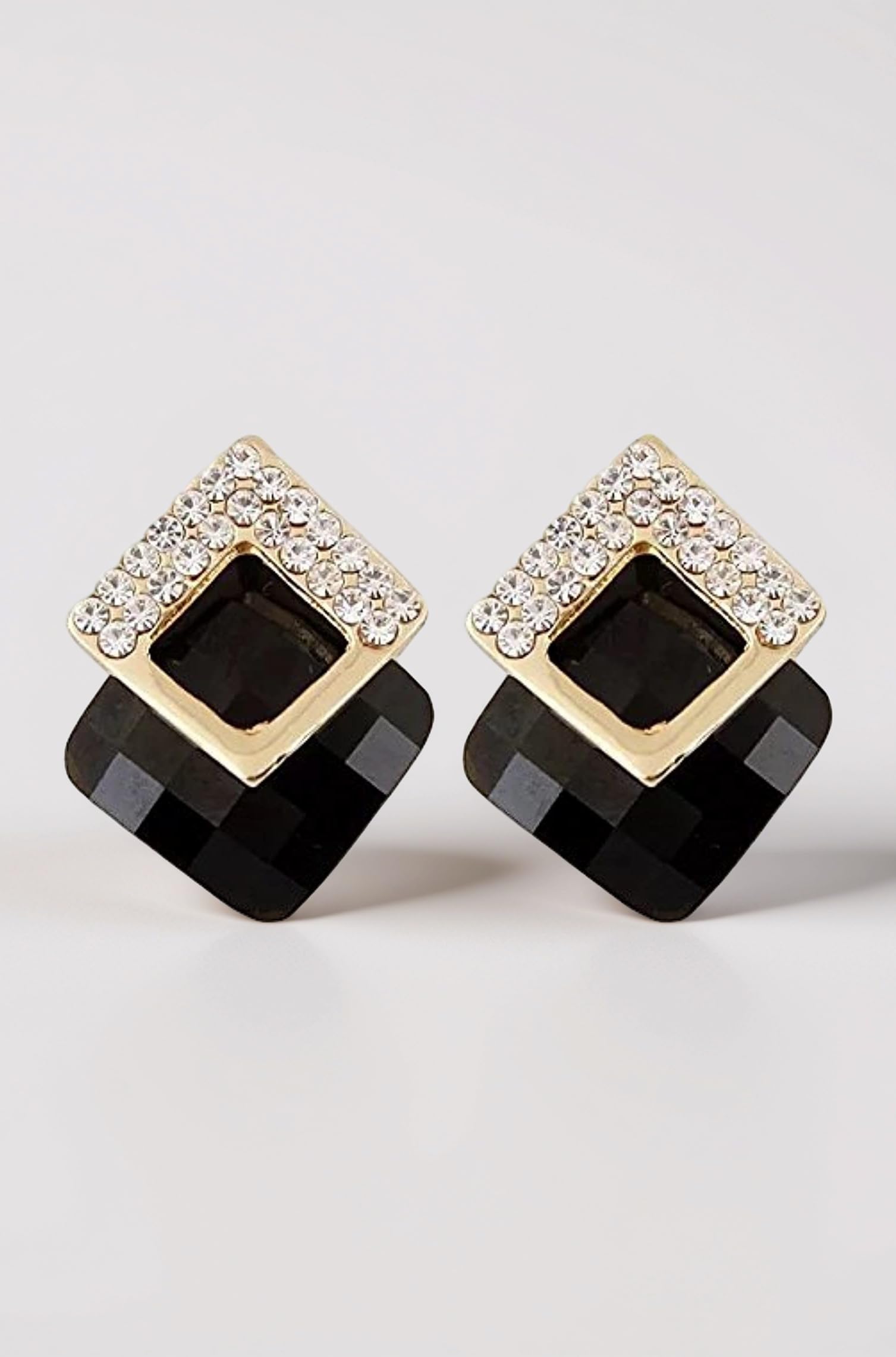 18k Gold Plated Austrian Crystal Earrings for Women & Girls | Luxury Rhinestone Square Italian Designer Earrings | Latest Stylish Fancy Zircon Party Earring