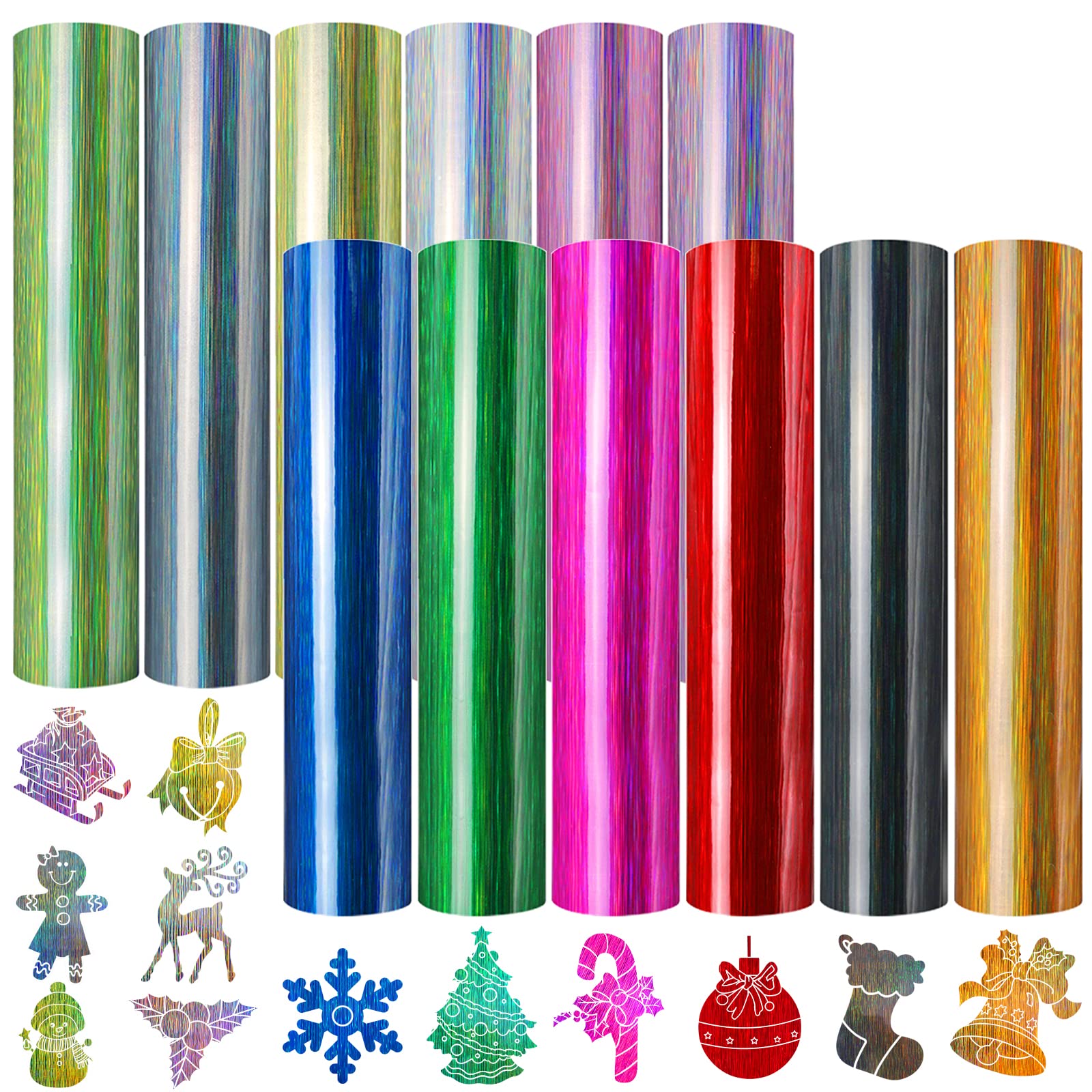 Stampcolour Christmas Adhesive Vinyl Craft,Chrome Satin Metallic Vinyl Decal Permanent Glitter Opal Vinyl Sheets for Cricut, Silhouette and Cameo Cutters,Easy to Cut & Weed, 12"x12" 12 Pcs