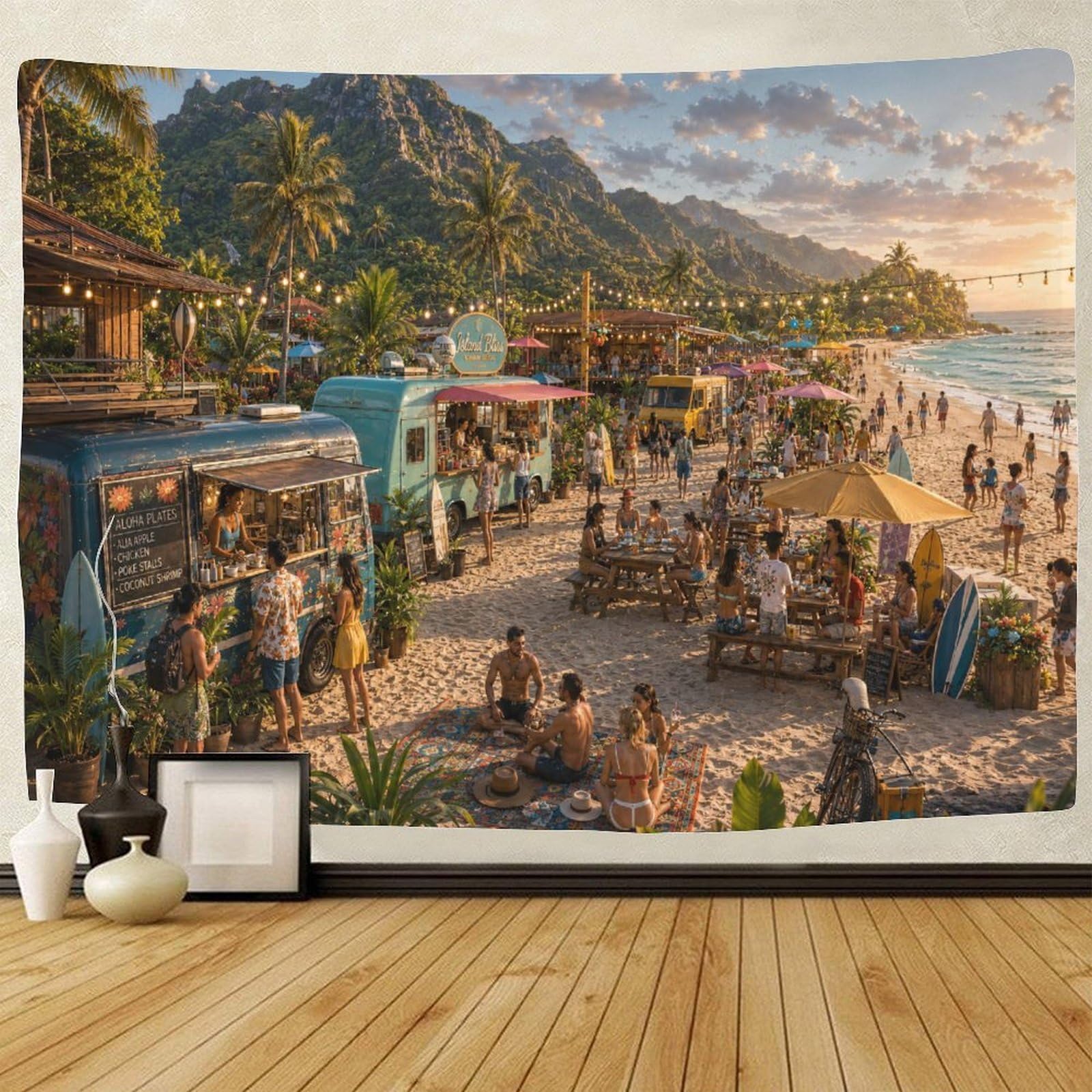 GPMNBCXZK Hawaii Coastal Summer Party 3D Print Wall Tapestry Wall Hanging Decor Tapestries Poster Home Decoration Bedroom Living Room 70cmx100cm