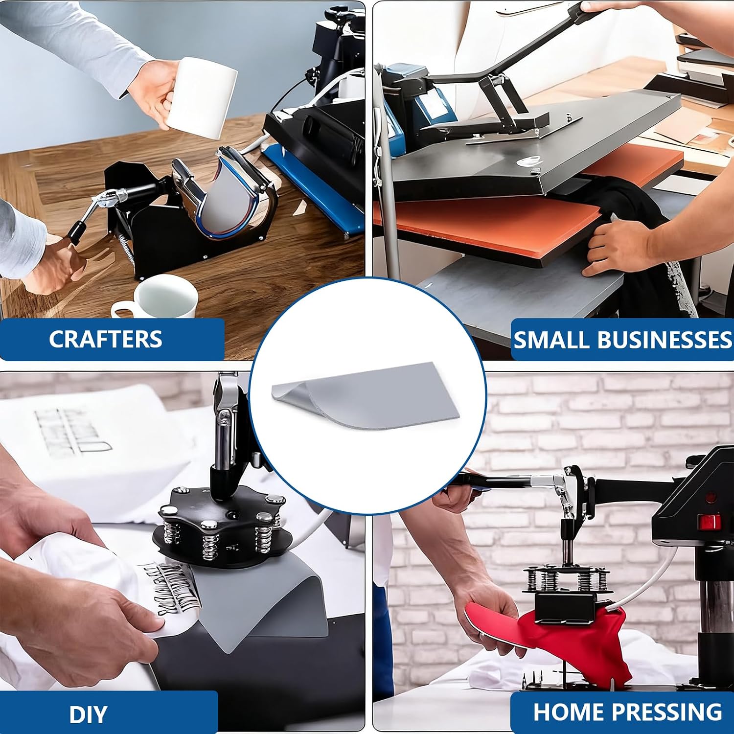 3 Pack Double Sided Silicone Heat Press Mat 1/8'' x 4'' x 8'' - 536°F Heat Resistant, with Teflon Sheets for HTV Vinyl, Sublimation Tumbler, Hats, Apparel & DIY Crafts