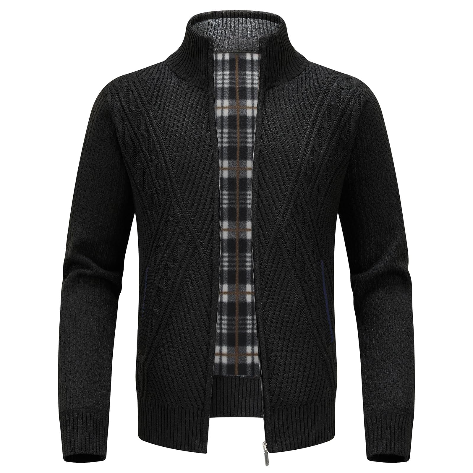 KUDORO Cardigan Gilet Homme Pull Homme Cardigan en Tricot Chandail Homme Zippé Chaud Slim Fit Épais avec Col Montant Tricot Décontractée Polaire Men Sweater Mode Vest
