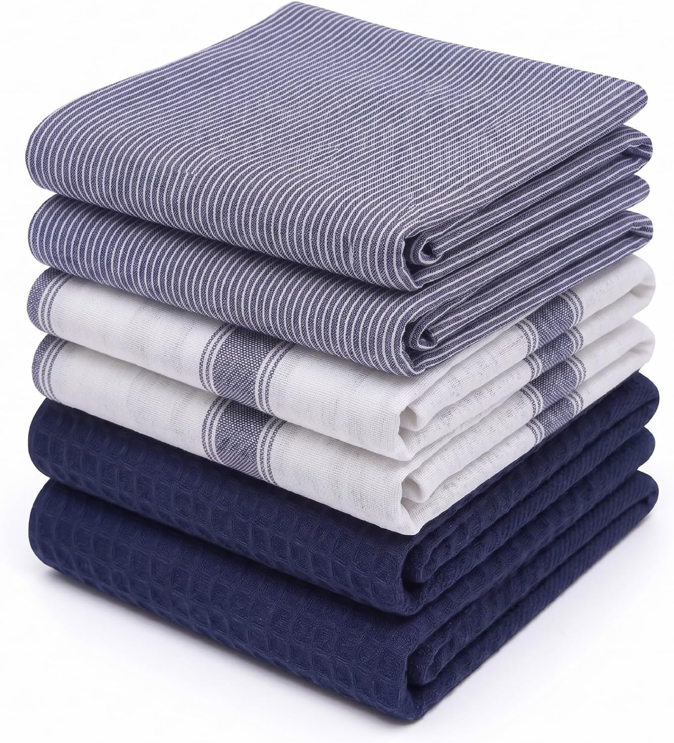 Cotton Kitchen Towels 6-Pack | Absorbent 20x26 Tea Towels, Blue | Ultra-absorbent & quick-drying dish towels for everyday kitchen use