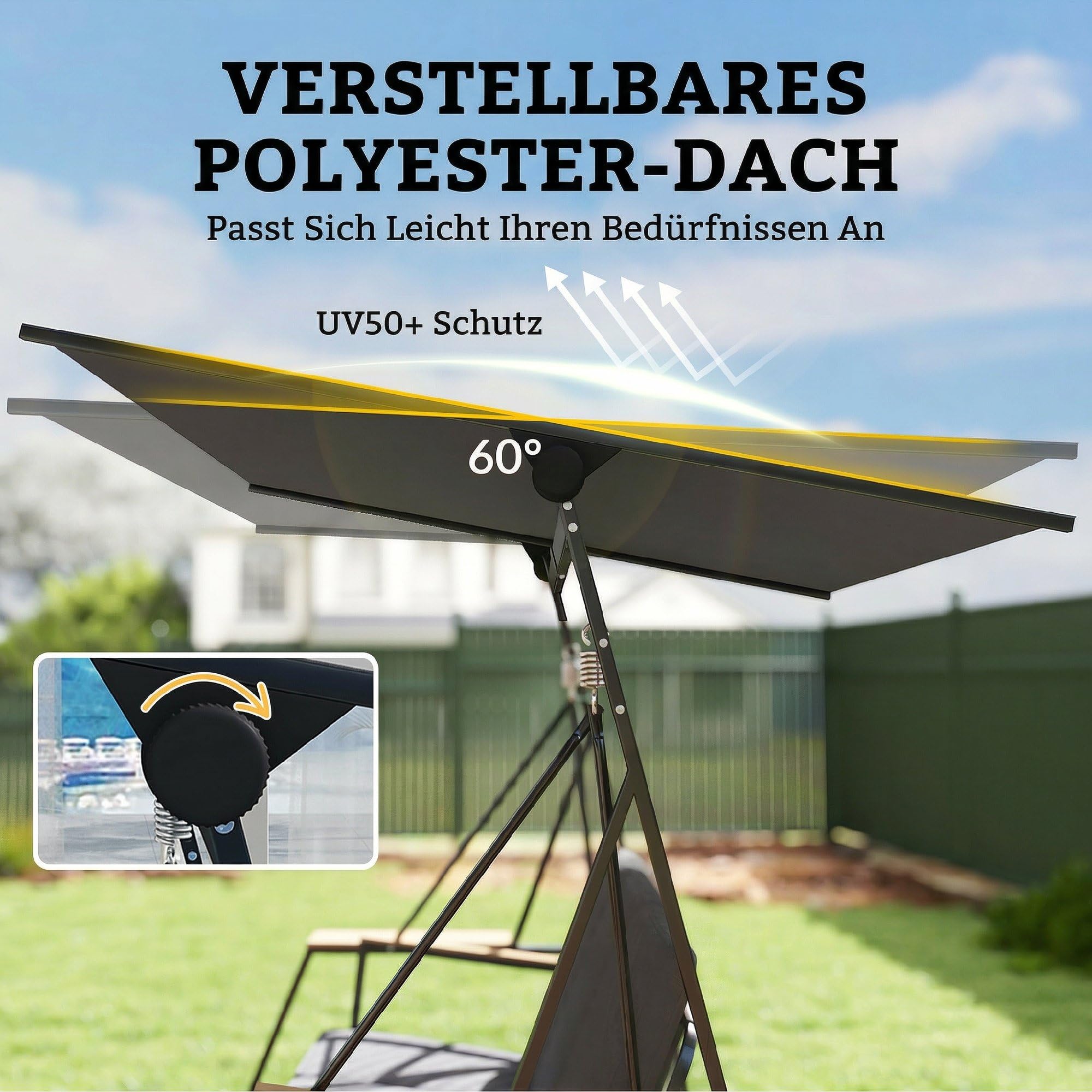 Outsunny 3-Sitzer Hollywoodschaukel mit Verstellbarem Dach 360 kg Grau | Gartenschaukel, Kissen, Getränkeablagen, Stahlrahmen, für Terrasse, Veranda