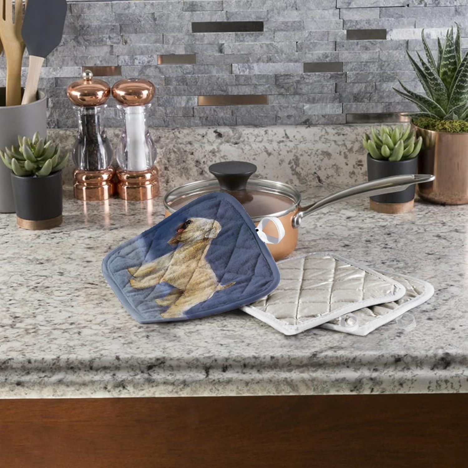 3D Rose Soft Coated Wheaten Terrier Pot Holder, 8" x 8"