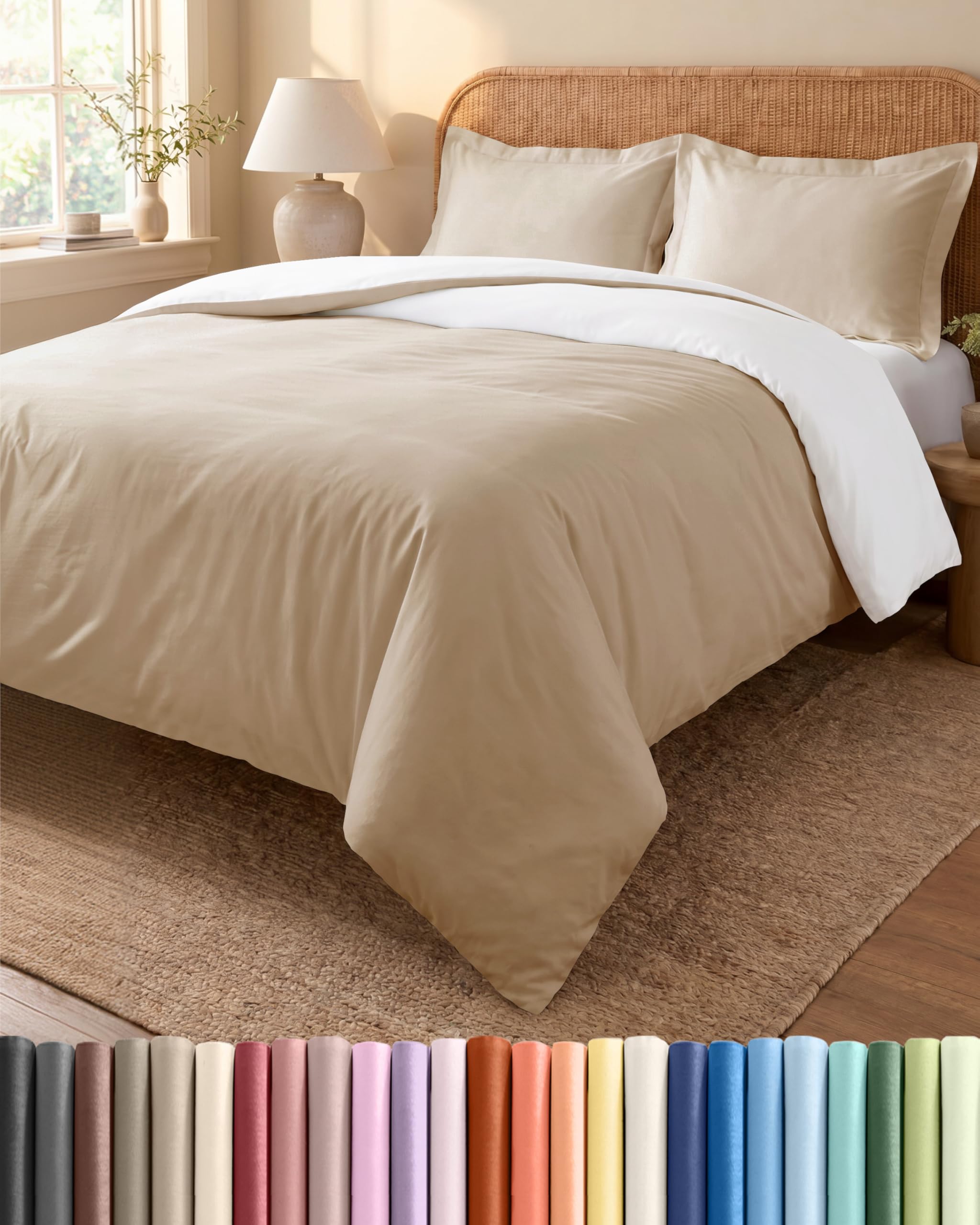 Copripiumino Una Piazza e Mezza 155x220 cm Crema/Bianco Antico 3 Pezzi - Copripiumino 155x220 cm e 2 Federe 80x80 cm - Microfibra Spazzolata - Anti-Grinze - Ipoallergenica - OEKO-TEX Standard 100
