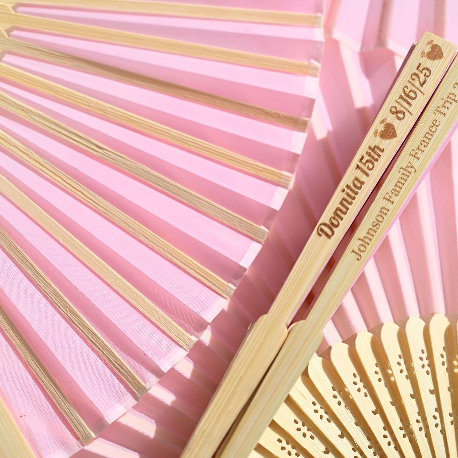 Custom Pink Silk Wedding Fans for Guests -30pcs Personalized Engraved Summer Wedding Fans,Bachelor Party Favor Bridal Shower Gift (Pink)