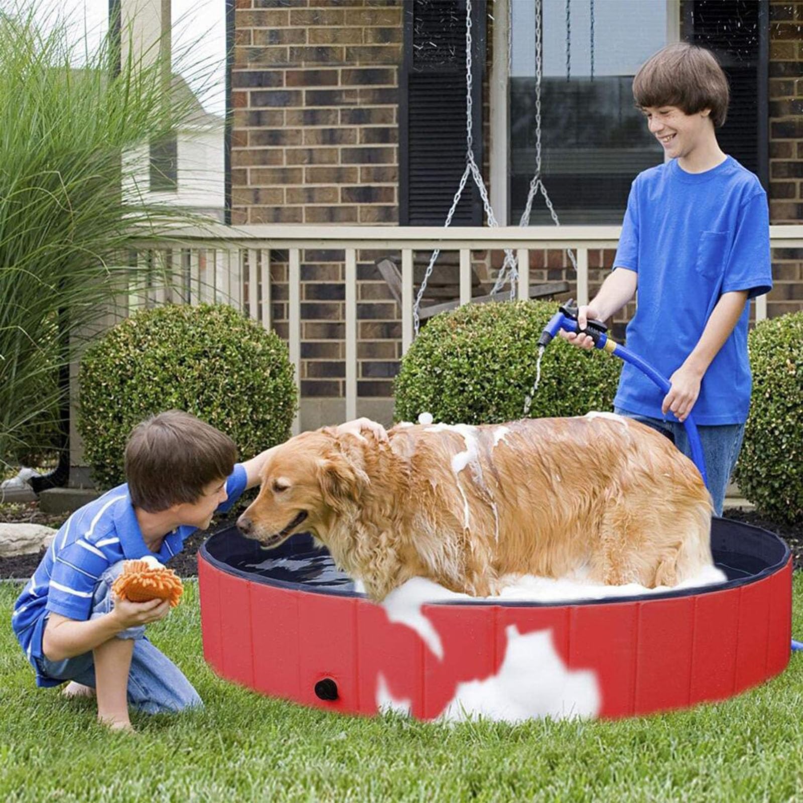 Caja plegable para partos y piscina para perros, piscina y bañera de plástico, para perros, piscina portátil para parto y baño (Rojo, 120 x 30 cm)
