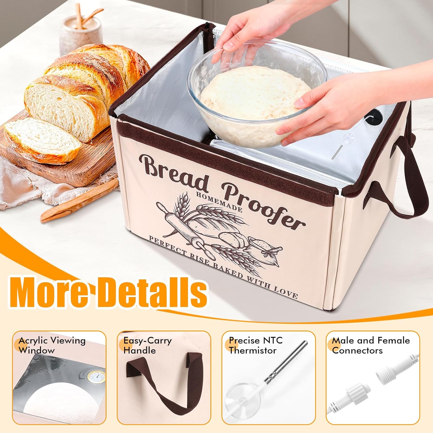 Folding Bread Proofing Box Precise Temp Control 50-113°F & 48H Timer, Dough Rising Box for Sourdough, Toast, Yogurt, Food-Safe, Ideal for Small Kitchens, Holiday & Daily Baking