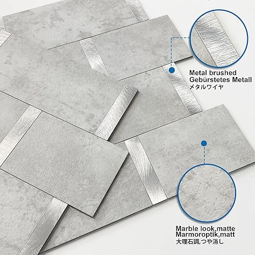 Miniatura 2 de MOFIT - Azulejos de metro de cocina mate para despegar y pegar, azulejos autoadhesivos para pared de baño, impermeables, paneles de mosaico de metal