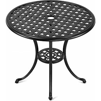 Round Garden Table Diameter 60 cm Cast Aluminium with 5 cm Umbrella Hole