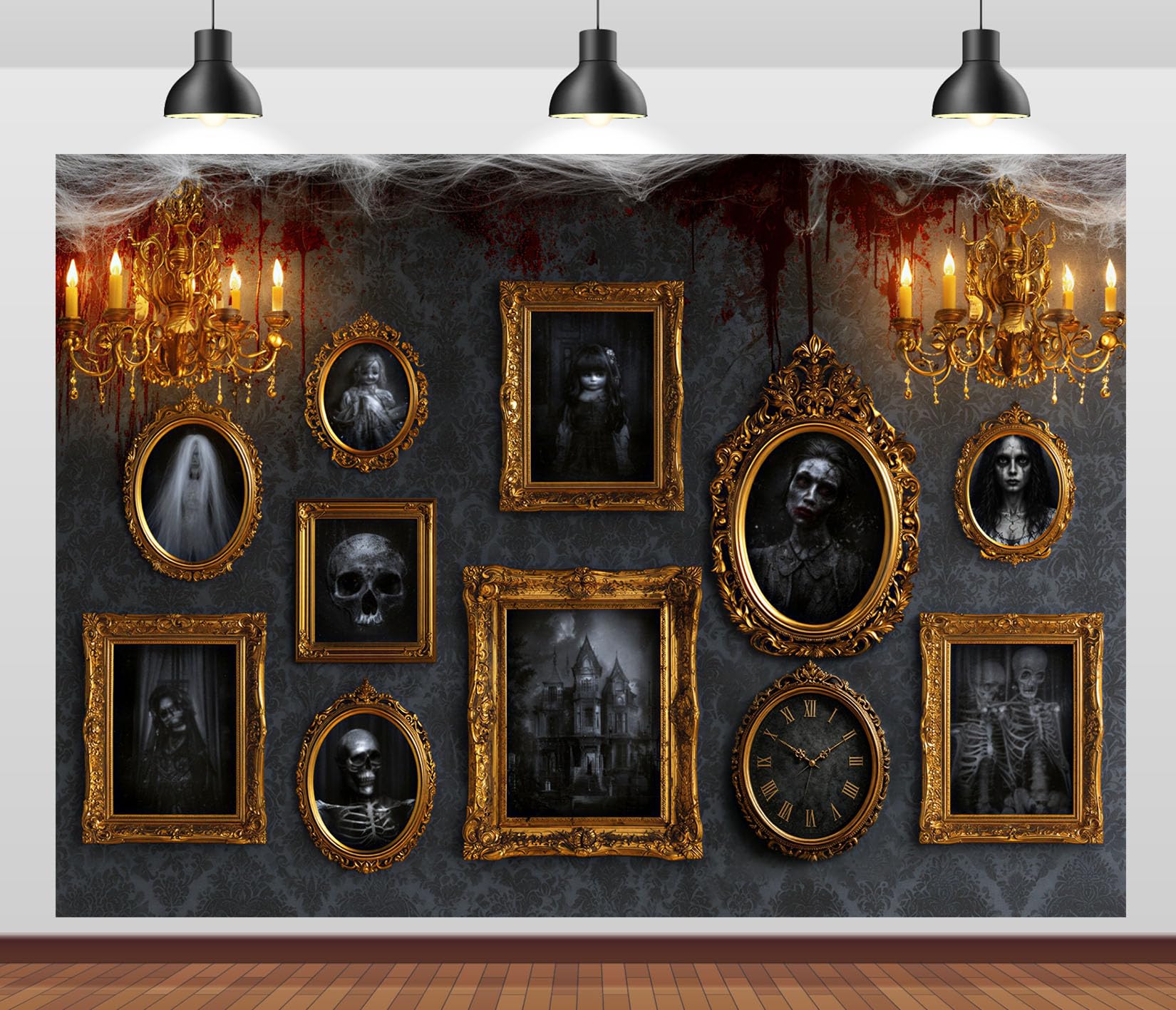 15x10FT (4.6x3m) Parete Horror Cornici Dorate Sfondo Fotografico